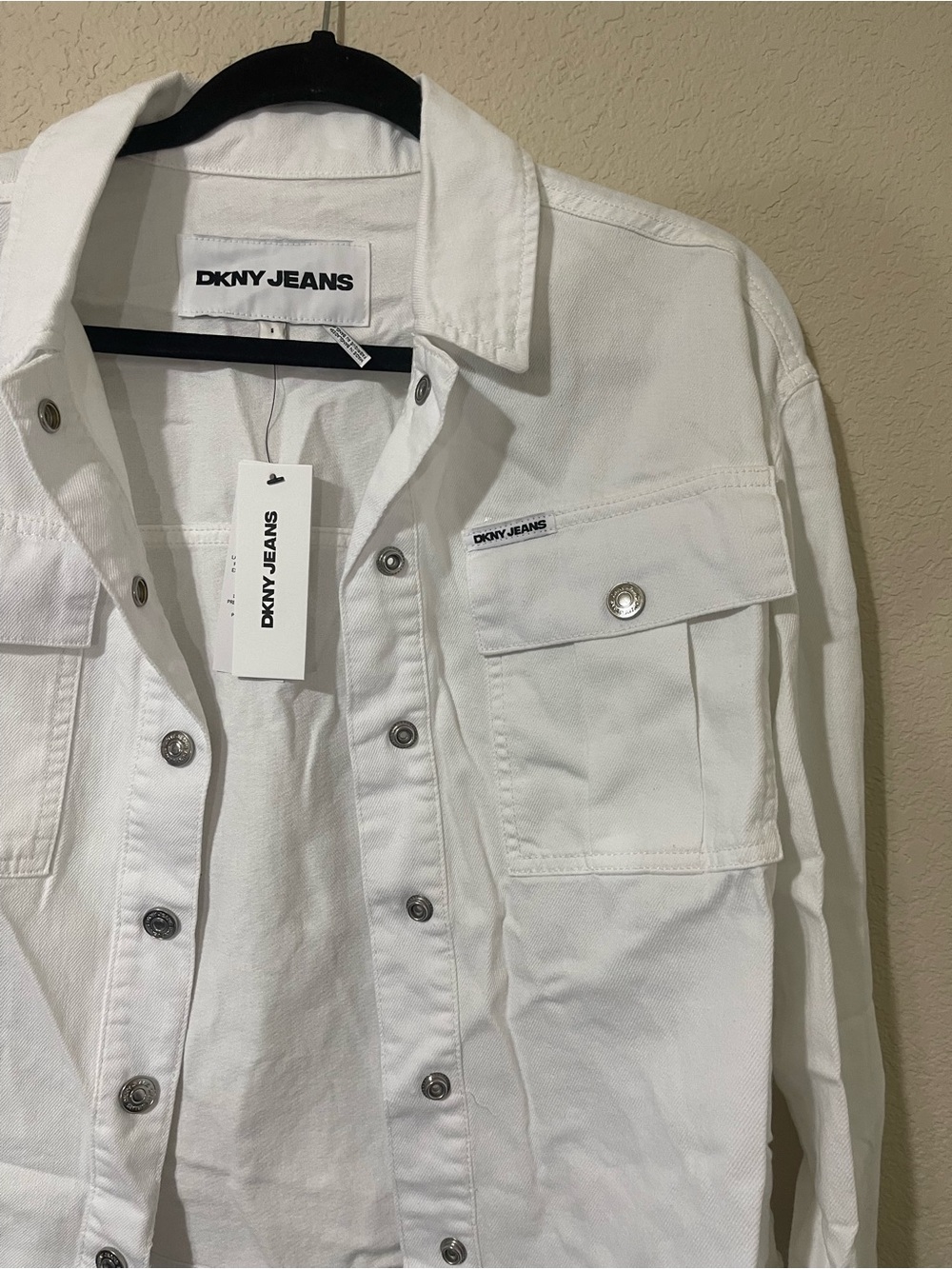 Dkny White Cotton Jean Jacket with Chest Pockets - Picture 2 of 5